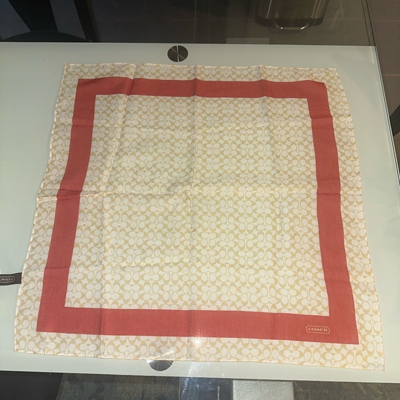 Coach Signature Cotton Scarf ~ Khaki & Red ~ NWT ~ Incl Storage Bag - Picture 2 of 8